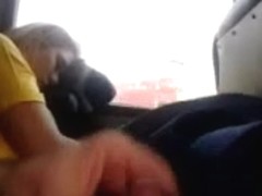 Jerking off and showing cock in a bus