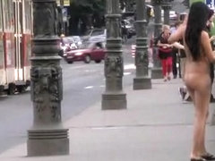 Kinky chick Tara walks naked in public