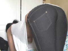 Big butt brunette shows off in a down blouse video
