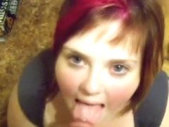 Fat brunette girl blows her bf's cock pov and gets a facial cumshot