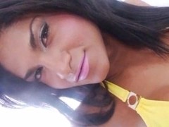 Sexy busty latina shemale Jennifer Hills masturbates