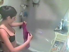 My wondrous dark brown hair honey takes a shower on hidden web camera
