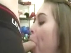 Hot college babe gets facial after sucking cock