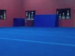 Naked gymnastic session at the gym and jerking off
