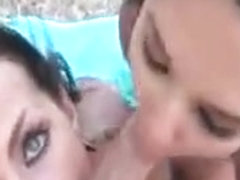 Two sexy amateur bikini GFs spied on and fucked on the beach