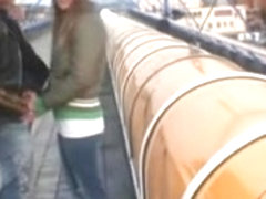 Young couple having sex at public train station