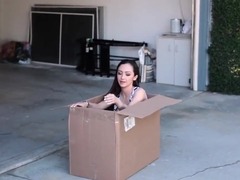 Tiny teen hides in a box before getting fucked