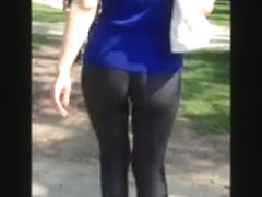 My whore asking for public attention in her tight legging
