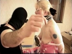 Blonde French submissive girl dominated by her master