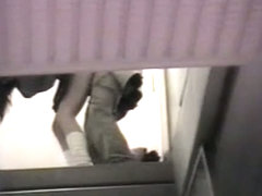 Horny couple fuck on the train stairs