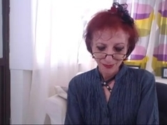 Skinny granny strips and shows off