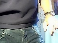 pissing tight pissed jeans, bulging, smoking. lycra boxers