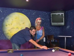 Gorgeous babe Delta White seduces a guy over pool game