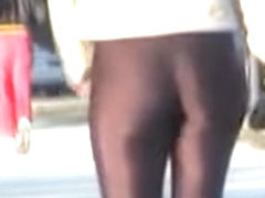 A number of street candid video shots of amateur in pants 08y
