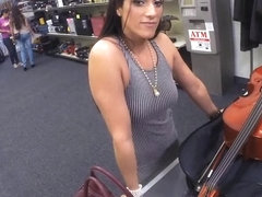 Amateur pawns her cello and gets fucked at the pawnshop