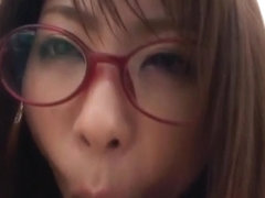 Mimi Kousaka with specs licks hard penis