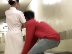 Pink panty of Japanese nurse on hot sharking movie