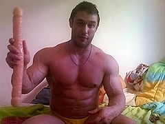 Amateur - Hunk goes deep with his toy.