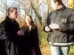 Beautiful french babe gets fucked by two men.