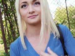 Blonde sucking dick and pounding in public pov