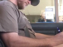 Horny guy bustin a nut at the bank hands free public cum