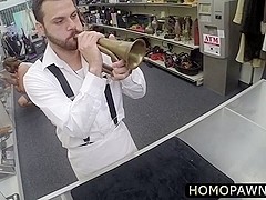 Absolutely straight guy goes gay in the shop and gets anal reamed