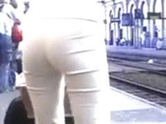 Sexy ass milf waiting for train