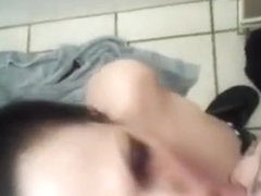 Pulling her hair and making her suck my dick in the bathroom
