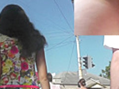 Girlfriend with sexy legs filmed on the upskirt camera
