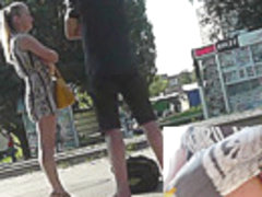 Cool voyeur upskirts with young couple in the streets