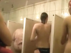 Mature women in the public shower room