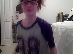 Cute legal age teenager with glasses striping