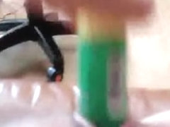 Drilling my twat with a green dildo