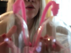 Sexy Nude Petite Blonde MissMilaRose Reviews Pink Breast Pump - CumToys.com