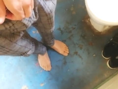Faggot Soaks Nyloned Feet in Stanger's Piss and Enjoys a BBC Dildo