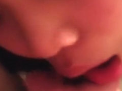 Asian girl sucks my dick and i rub my precum all over her face