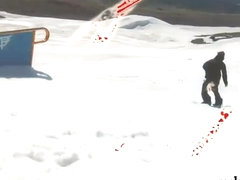 Badass babes snowboarding while naked and frisky fishing