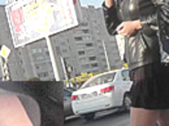 Brunette in pantyhose filmed by a upskirt spycam
