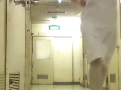 Man sharked nurse uniform and showed her pantyhose ass