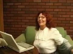 Horny old lady in glasses just loves masturbating on camera